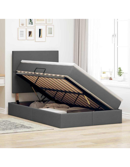 Letto con contenitore e LED con led Grigio scuro 120 x 200 cm