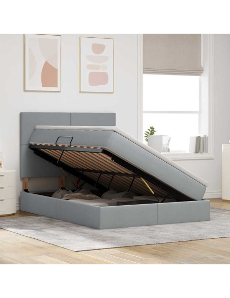 Letto con contenitore e LED con led Grigio chiaro 140 x 190 cm