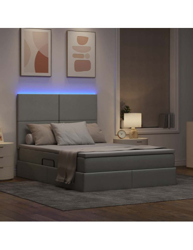Letto con contenitore e LED con led Grigio chiaro 140 x 190 cm