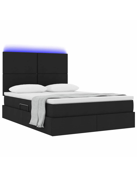 Letto con contenitore e LED Nero 140 x 190 cm Poliestere