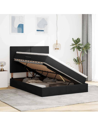 Letto con contenitore e LED Nero 140 x 190 cm Poliestere