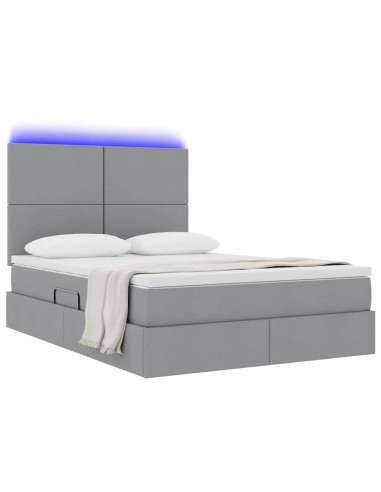 Letto con contenitore e LED con led Grigio chiaro 140 x 200 cm
