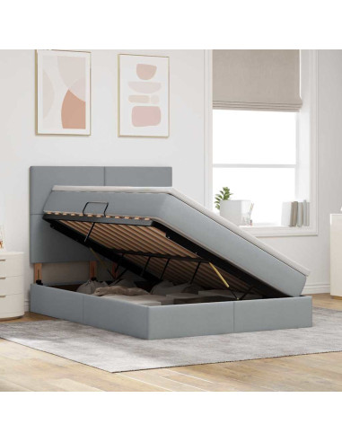 Letto con contenitore e LED con led Grigio chiaro 140 x 200 cm