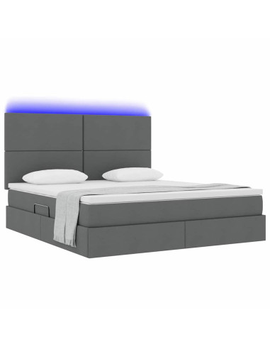 Letto con contenitore e LED con led Grigio scuro 160 x 200 cm