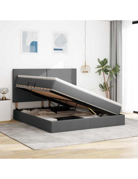 Letto con contenitore e LED con led Grigio scuro 160 x 200 cm