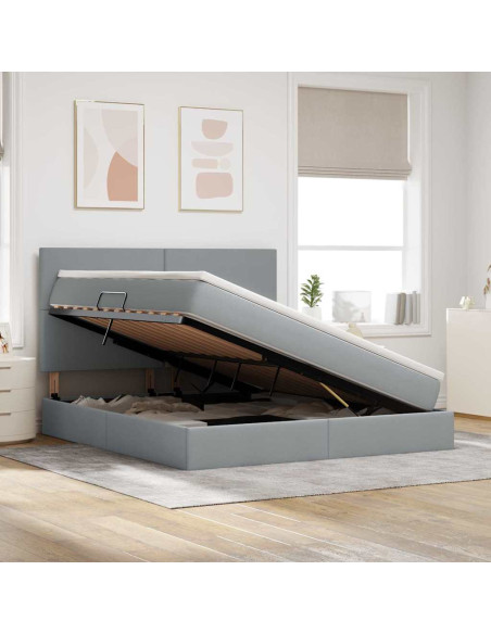 Letto con contenitore e LED con led Grigio chiaro 180 x 200 cm