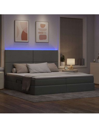 Letto con contenitore e LED con led Grigio chiaro 200 x 200 cm