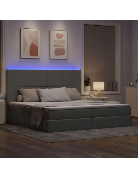 Letto con contenitore e LED con led Grigio chiaro 200 x 200 cm