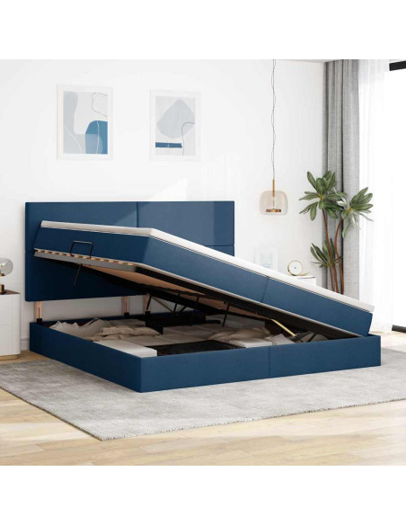 Letto con contenitore e LED con led Blu 200 x 200 cm Poliestere
