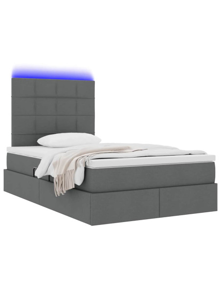 Letto con contenitore e LED con led Grigio scuro 120 x 190 cm