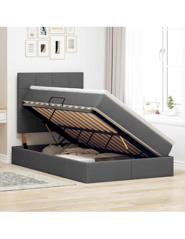 Letto con contenitore e LED con led Grigio scuro 120 x 190 cm