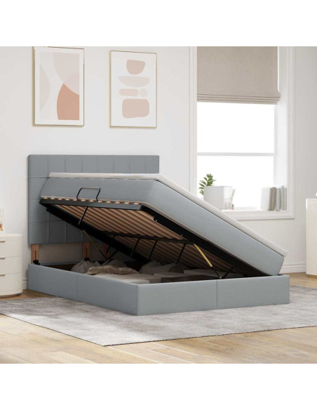 Letto con contenitore e LED con led Grigio chiaro 140 x 200 cm