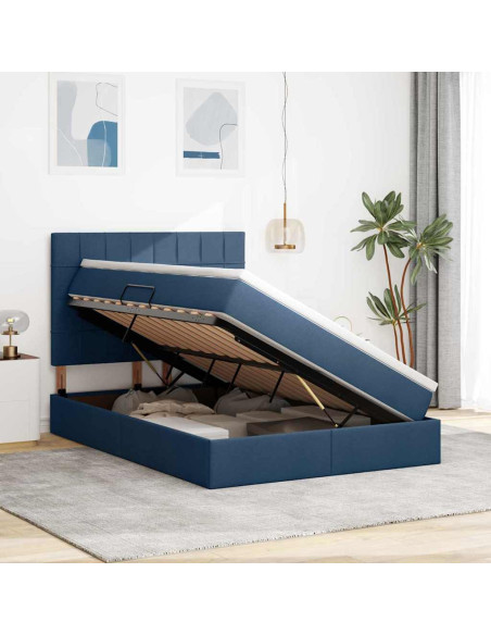 Letto con contenitore e LED con led Blu 140 x 200 cm Poliestere