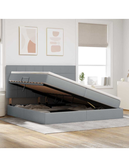 Letto con contenitore e LED con led Grigio chiaro 200 x 200 cm