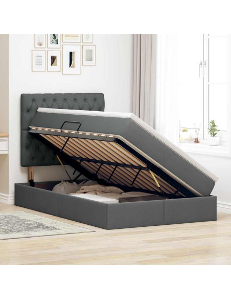 Letto con contenitore e LED con led Grigio scuro 120 x 200 cm