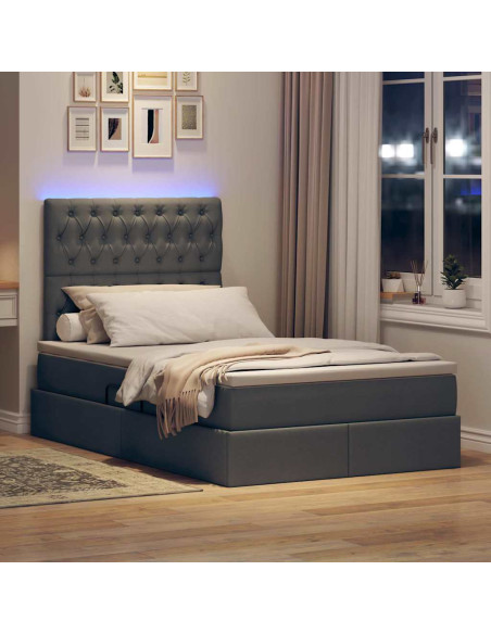 Letto con contenitore e LED con led Grigio scuro 120 x 200 cm