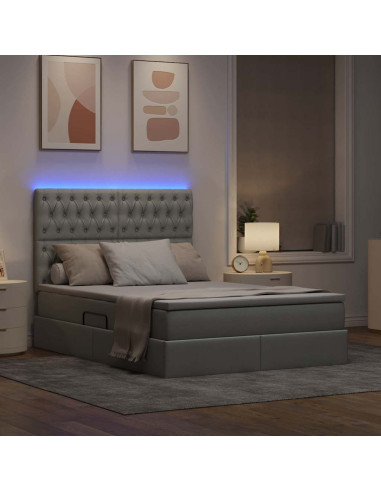 Letto con contenitore e LED con led Grigio chiaro 140 x 190 cm