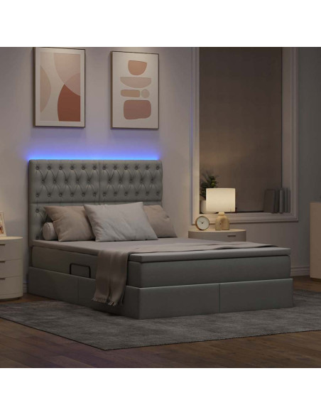 Letto con contenitore e LED con led Grigio chiaro 140 x 190 cm