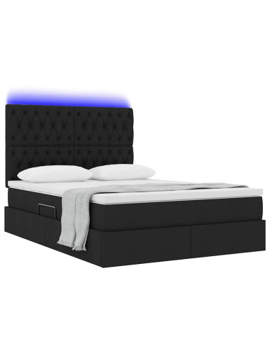 Letto con contenitore e LED Nero 140 x 190 cm Poliestere