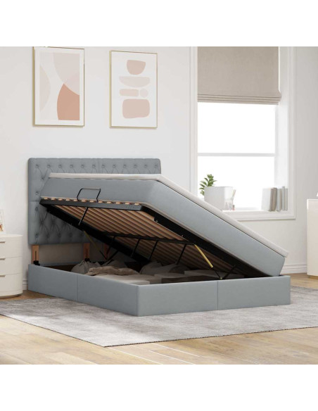 Letto con contenitore e LED con led Grigio chiaro 140 x 200 cm