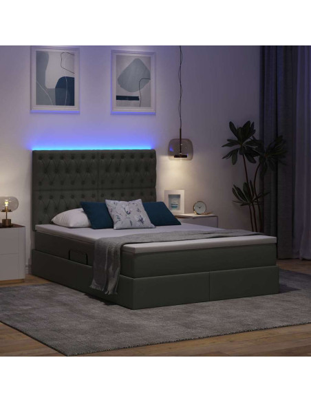 Letto con contenitore e LED con led Grigio scuro 140 x 200 cm