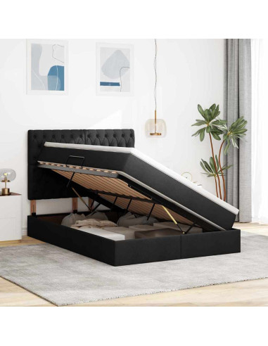 Letto con contenitore e LED Nero 140 x 200 cm Poliestere