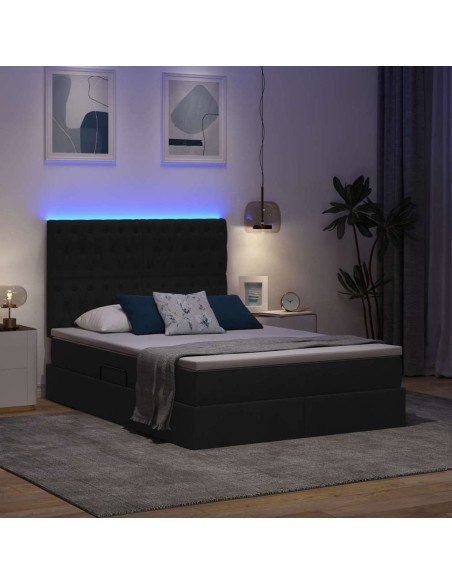 Letto con contenitore e LED Nero 140 x 200 cm Poliestere