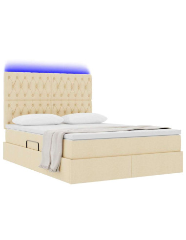 Letto con contenitore e LED Crema 140 x 200 cm Poliestere