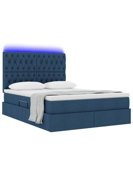 Letto con contenitore e LED con led Blu 140 x 200 cm Poliestere