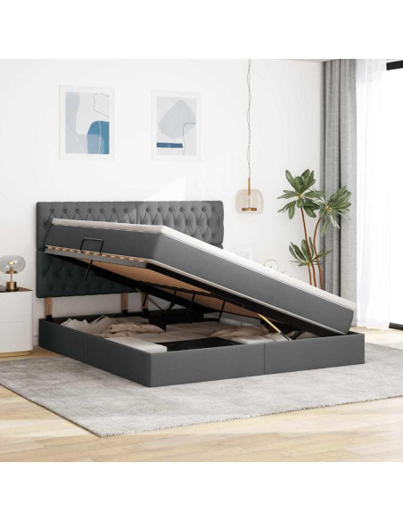 Letto con contenitore e LED con led Grigio scuro 160 x 200 cm