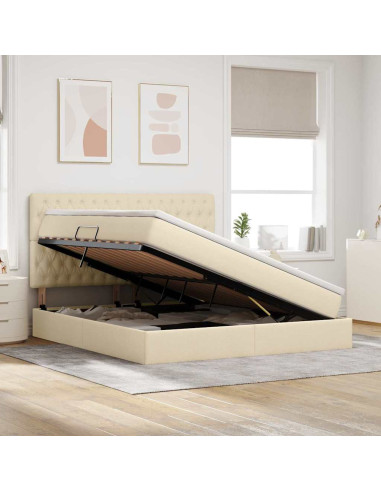 Letto con contenitore e LED Crema 160 x 200 cm Poliestere