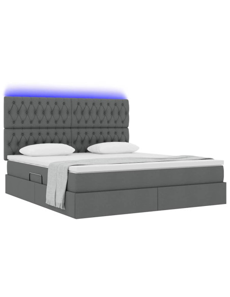 Letto con contenitore e LED con led Grigio scuro 180 x 200 cm