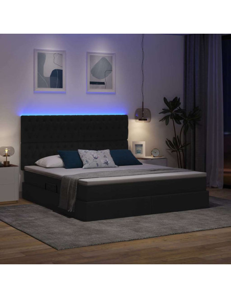 Letto con contenitore e LED Nero 180 x 200 cm Poliestere