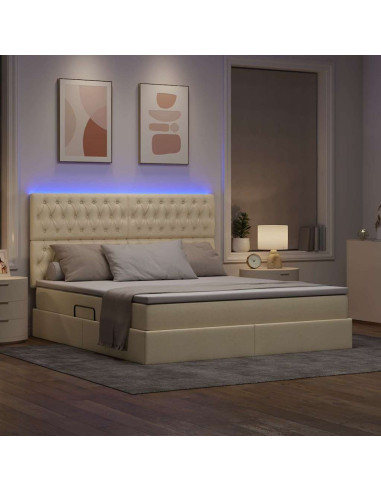 Letto con contenitore e LED Crema 180 x 200 cm Poliestere