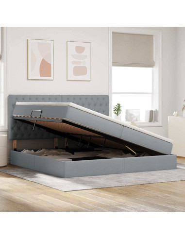 Letto con contenitore e LED con led Grigio chiaro 200 x 200 cm