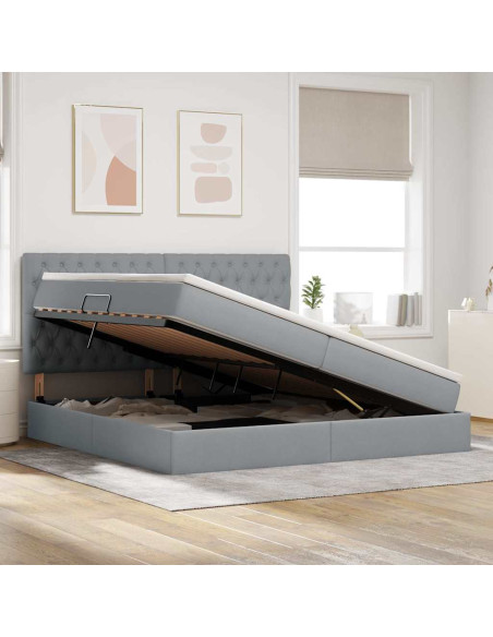 Letto con contenitore e LED con led Grigio chiaro 200 x 200 cm