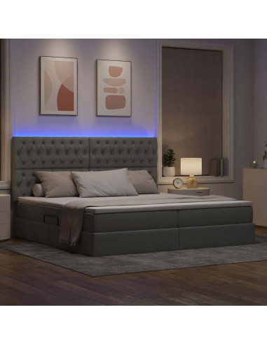 Letto con contenitore e LED con led Grigio chiaro 200 x 200 cm