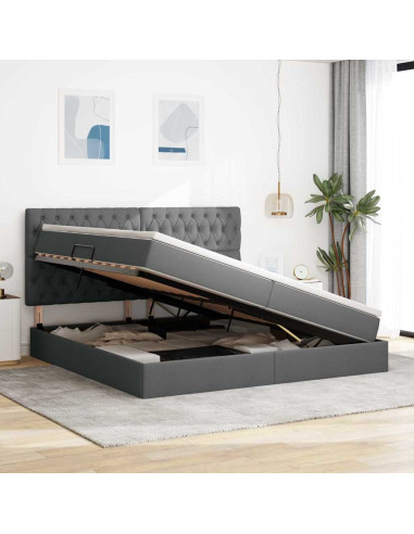 Letto con contenitore e LED con led Grigio scuro 200 x 200 cm