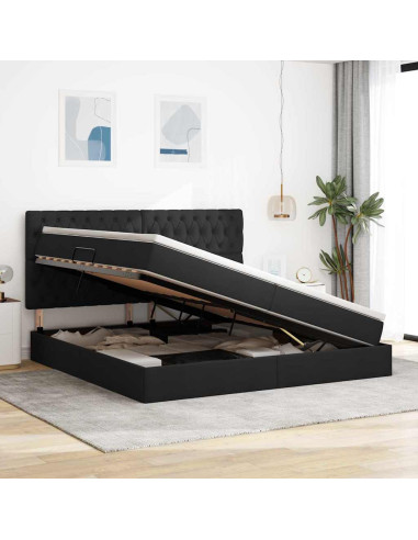 Letto con contenitore e LED Nero 200 x 200 cm Poliestere
