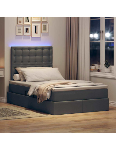 Letto con contenitore e LED con led Grigio scuro 120 x 200 cm