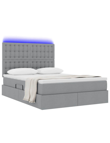 Letto con contenitore e LED con led Grigio chiaro 140 x 190 cm