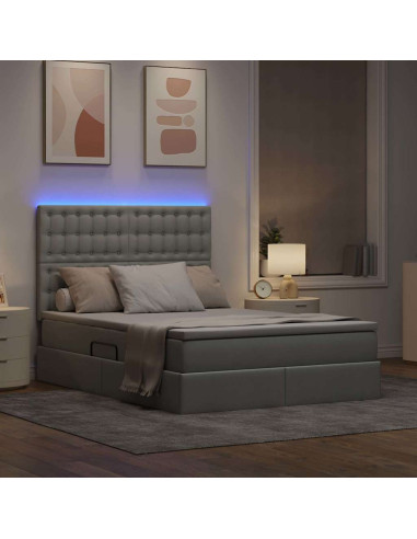 Letto con contenitore e LED con led Grigio chiaro 140 x 190 cm