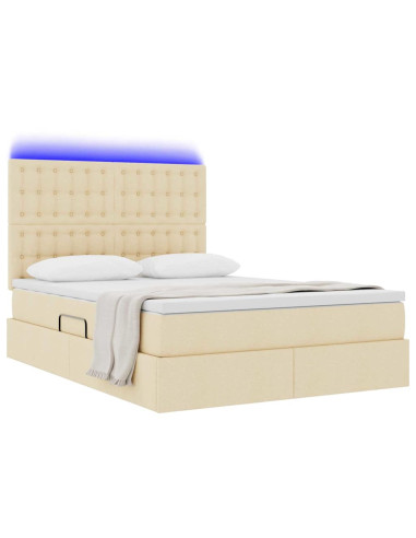 Letto con contenitore e LED Crema 140 x 200 cm Poliestere