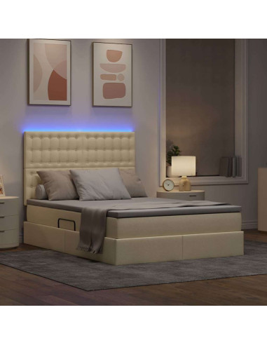 Letto con contenitore e LED Crema 140 x 200 cm Poliestere