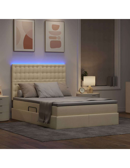 Letto con contenitore e LED Crema 140 x 200 cm Poliestere