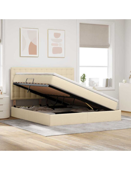 Letto con contenitore e LED Crema 160 x 200 cm Poliestere