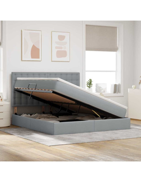Letto con contenitore e LED con led Grigio chiaro 180 x 200 cm