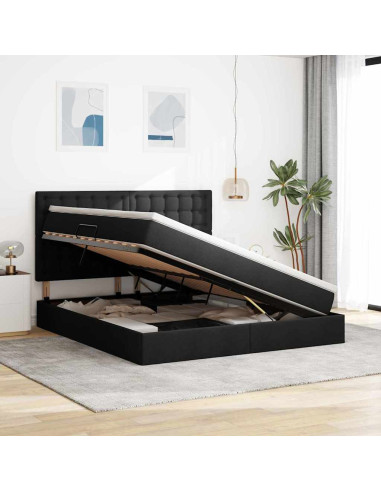 Letto con contenitore e LED Nero 180 x 200 cm Poliestere