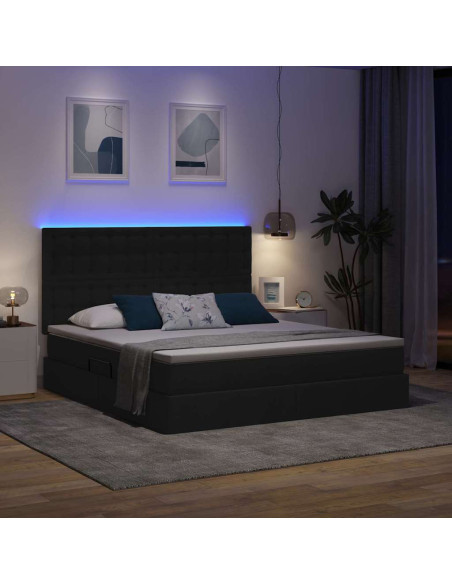 Letto con contenitore e LED Nero 180 x 200 cm Poliestere