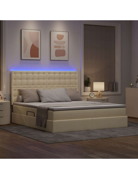 Letto con contenitore e LED Crema 180 x 200 cm Poliestere